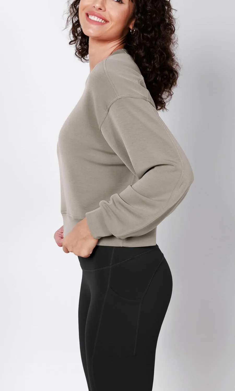 ODODOS Modal Soft Long Sleeve Cropped Sweatshirts for Women Oversized Crew Neck Pullover Crop Top