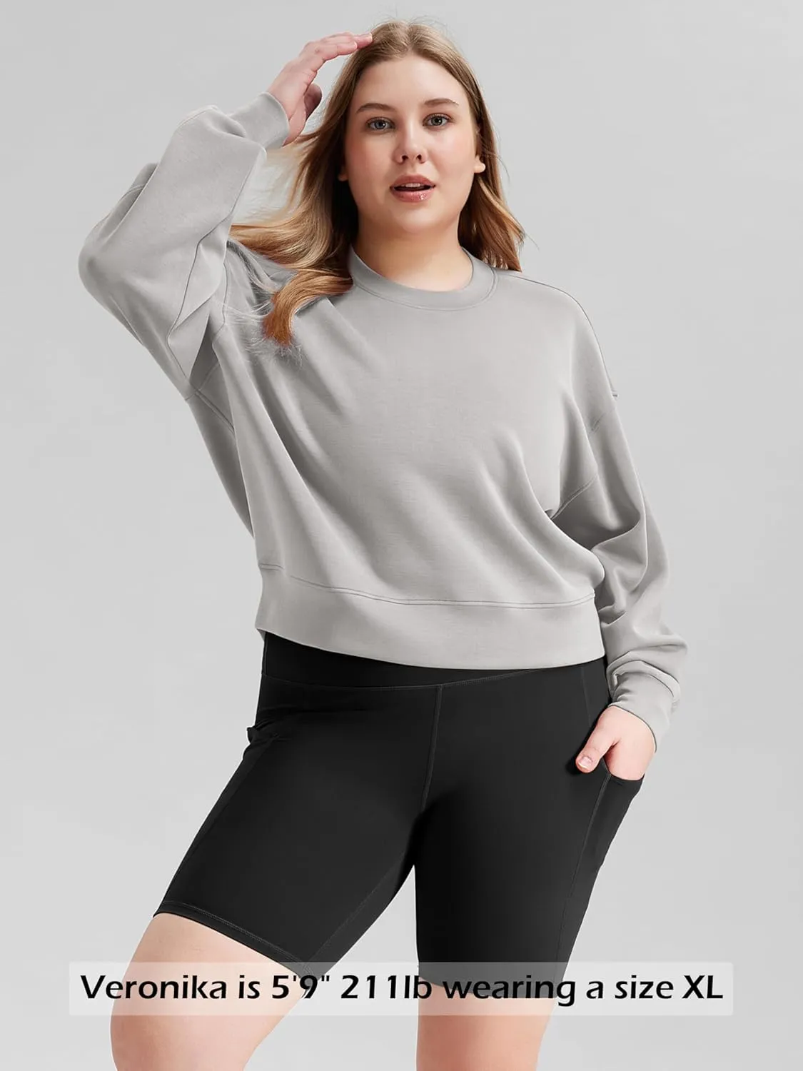 ODODOS Modal Soft Long Sleeve Cropped Sweatshirts for Women Oversized Crew Neck Pullover Crop Top