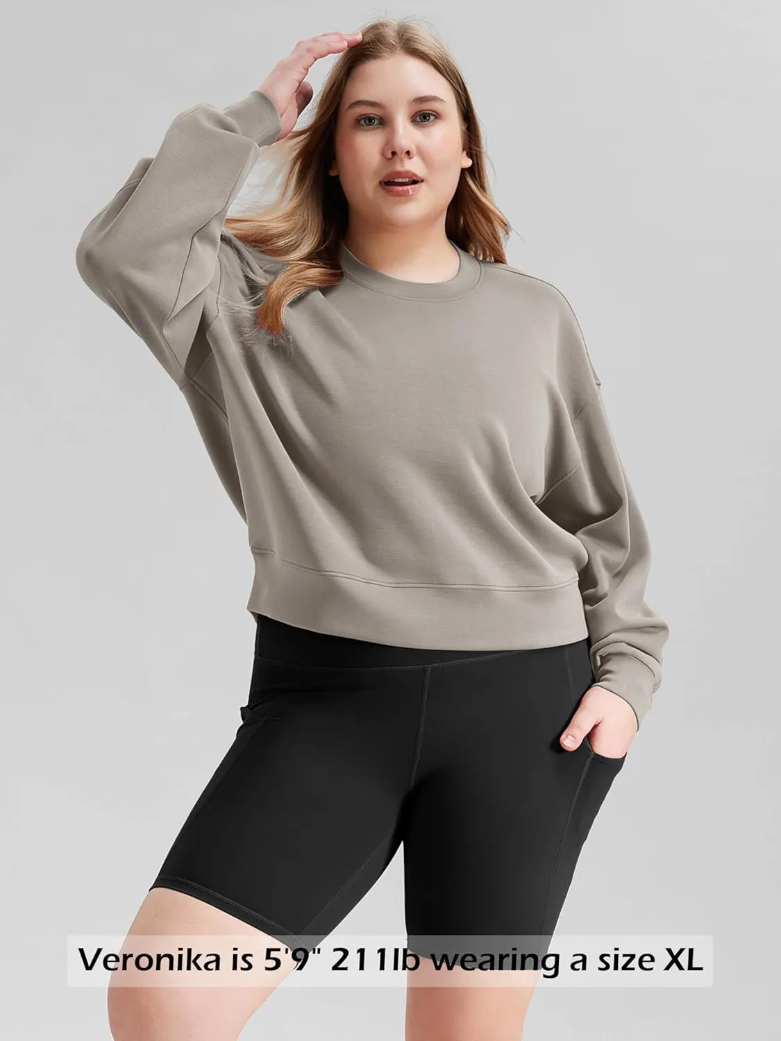 ODODOS Modal Soft Long Sleeve Cropped Sweatshirts for Women Oversized Crew Neck Pullover Crop Top