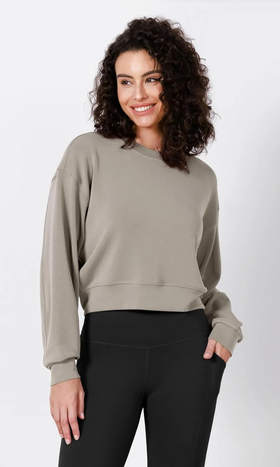 ODODOS Modal Soft Long Sleeve Cropped Sweatshirts for Women Oversized Crew Neck Pullover Crop Top
