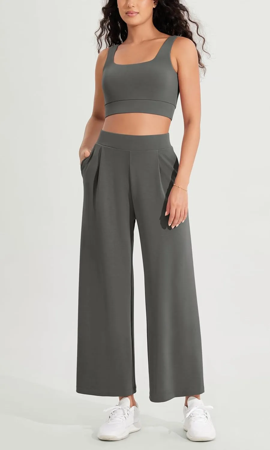 ODODOS Modal Soft Wide Leg Cropped Pants for Women High Waist Casual Relaxed Pants with Pockets-25 Inseam