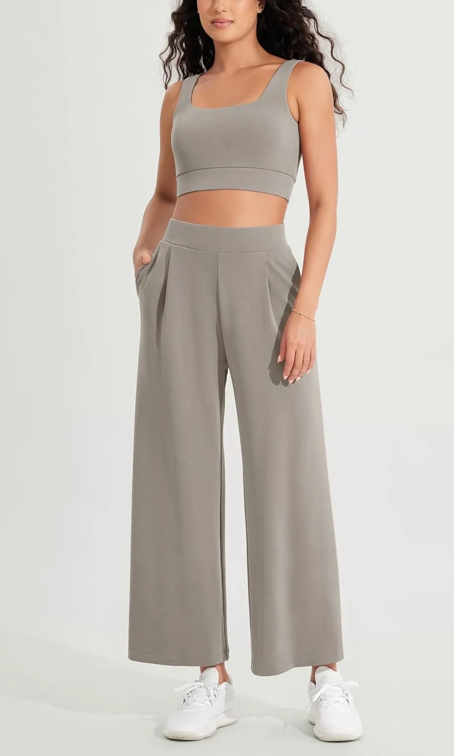 ODODOS Modal Soft Wide Leg Cropped Pants for Women High Waist Casual Relaxed Pants with Pockets-25 Inseam