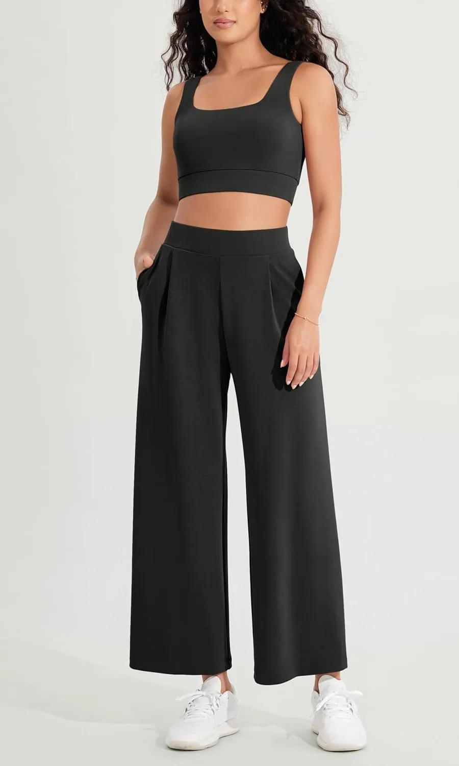 ODODOS Modal Soft Wide Leg Cropped Pants for Women High Waist Casual Relaxed Pants with Pockets-25 Inseam