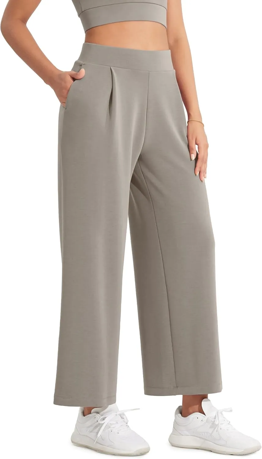 ODODOS Modal Soft Wide Leg Cropped Pants for Women High Waist Casual Relaxed Pants with Pockets-25 Inseam