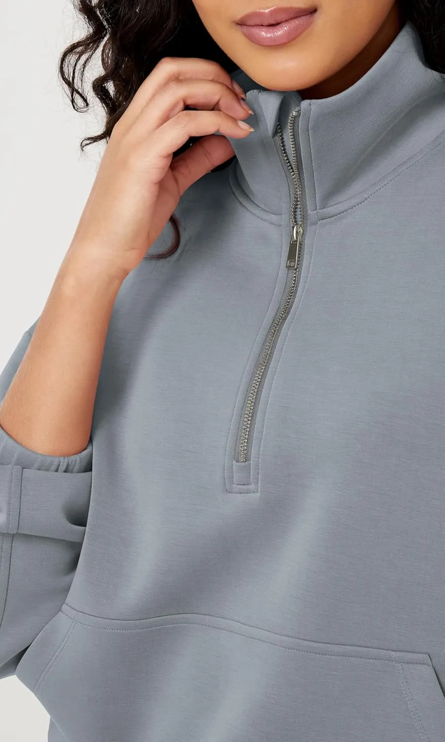 ODODOS Women's Modal Soft Cinchable Sweatshirts Half Zipper Funnel Neck Oversize Pullover with Pockets