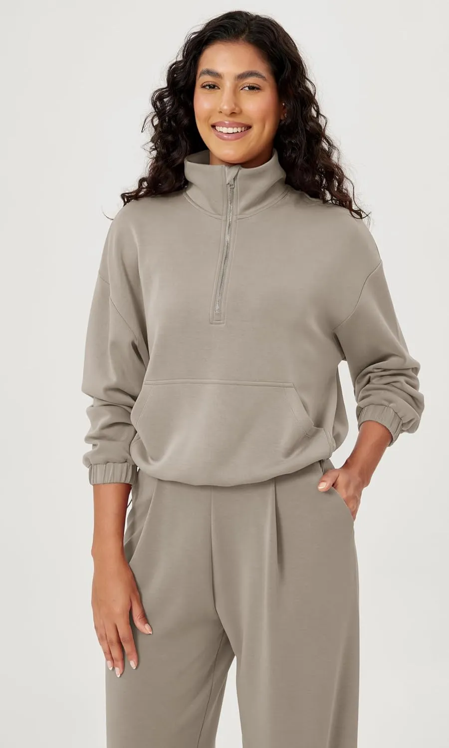 ODODOS Women's Modal Soft Cinchable Sweatshirts Half Zipper Funnel Neck Oversize Pullover with Pockets