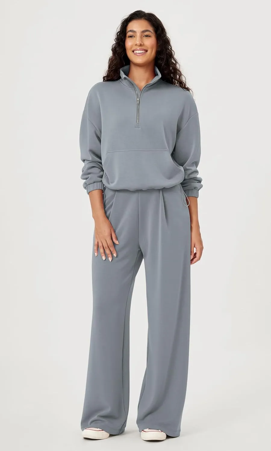 ODODOS Women's Modal Soft Cinchable Sweatshirts Half Zipper Funnel Neck Oversize Pullover with Pockets