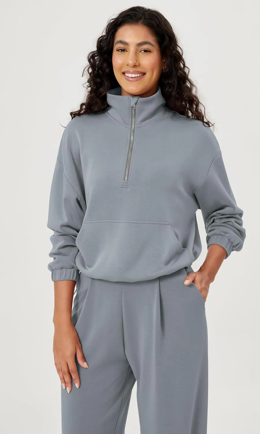 ODODOS Women's Modal Soft Cinchable Sweatshirts Half Zipper Funnel Neck Oversize Pullover with Pockets