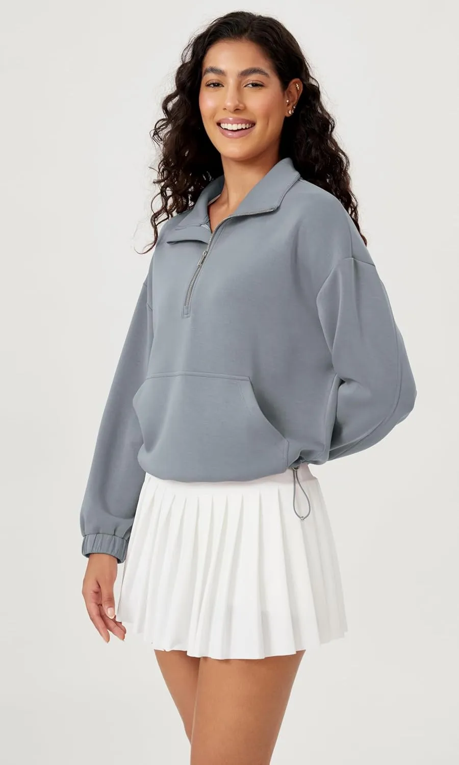 ODODOS Women's Modal Soft Cinchable Sweatshirts Half Zipper Funnel Neck Oversize Pullover with Pockets