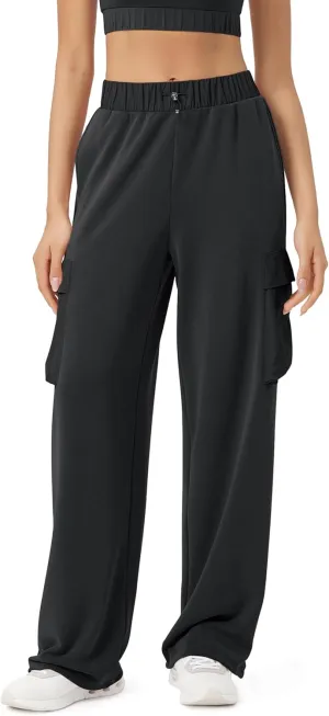 ODODOS Women's Modal Soft Wide Leg Cargo Pants with Pockets Adjustable Shockcord High Waist Loose Jogger Pants