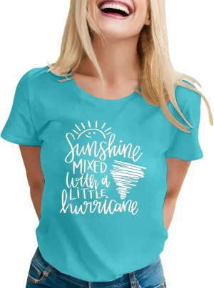 Oversized White Cotton T Shirts for Women Casual Short Sleeve Sunshine Letter Print Graphic Shirts Crew Neck Clothes