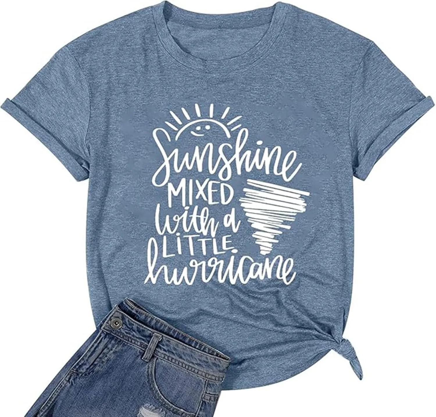 Oversized White Cotton T Shirts for Women Casual Short Sleeve Sunshine Letter Print Graphic Shirts Crew Neck Clothes
