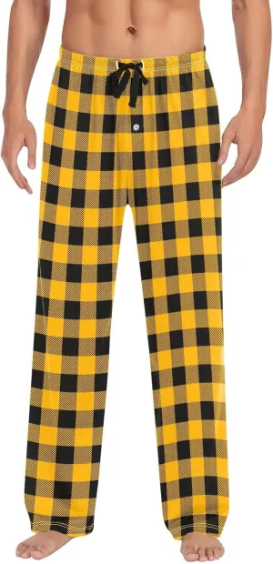 Pajama Pants for Men Buffalo Plaid Soft Lounge Bottoms Casual Stretch Wide Leg Pants Baggy Lightweight Comfy Sleepwear