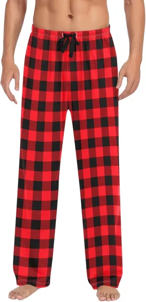 Pajama Pants for Men Buffalo Plaid Soft Lounge Bottoms Casual Stretch Wide Leg Pants Baggy Lightweight Comfy Sleepwear