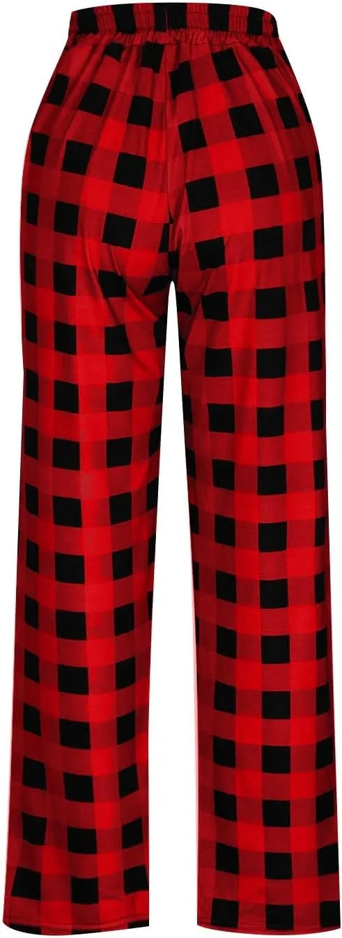 Pajama Pants for Men Buffalo Plaid Soft Lounge Bottoms Casual Stretch Wide Leg Pants Baggy Lightweight Comfy Sleepwear