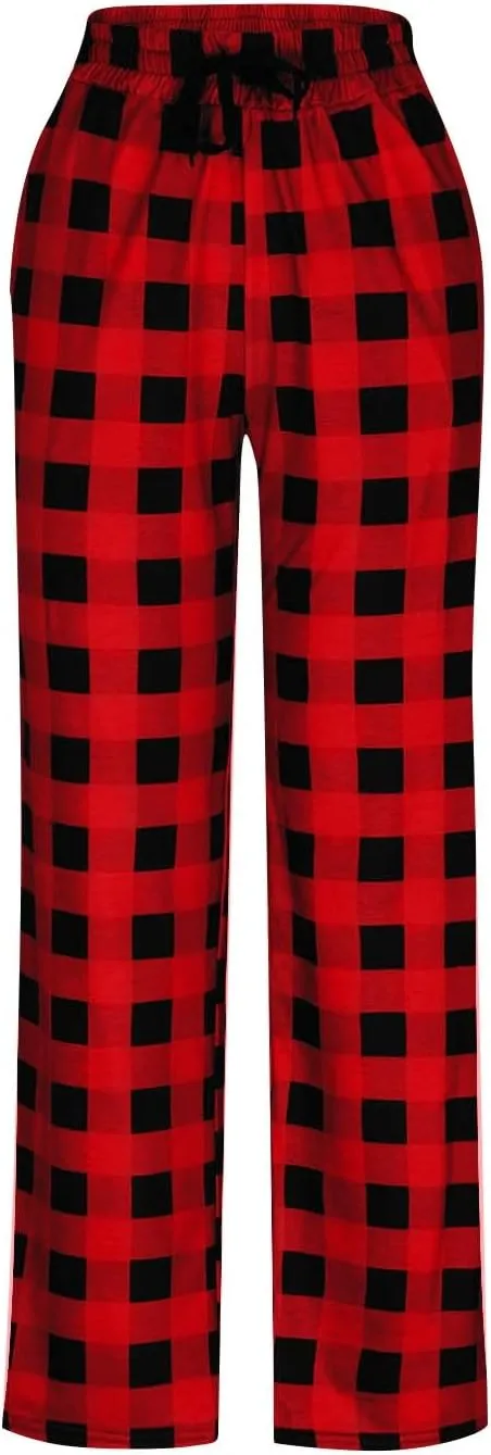 Pajama Pants for Men Buffalo Plaid Soft Lounge Bottoms Casual Stretch Wide Leg Pants Baggy Lightweight Comfy Sleepwear