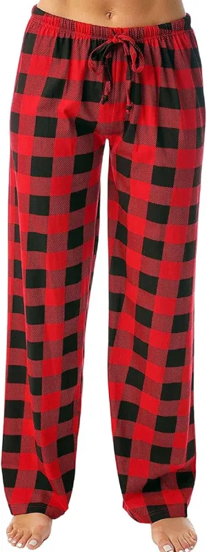 Plaid Pajama Pants Women Stretch Comfy Lounge Pants Drawstring Lounge Striped Pajama Bottoms with Pockets