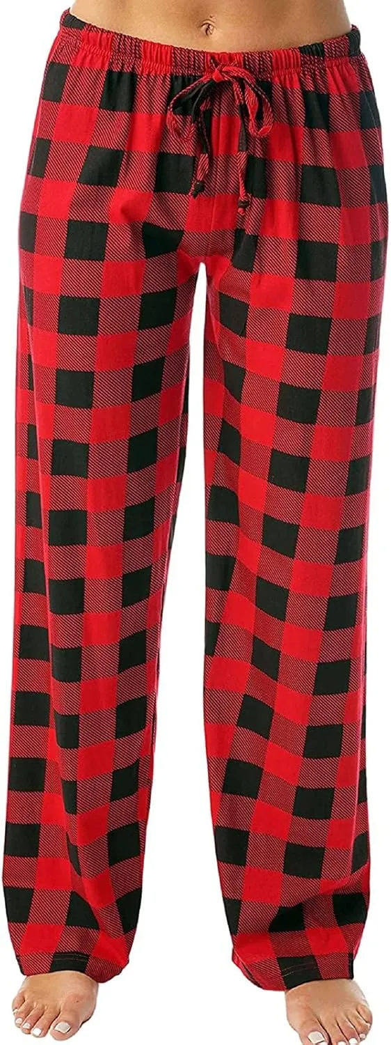 Plaid Pajama Pants Women Stretch Comfy Lounge Pants Drawstring Lounge Striped Pajama Bottoms with Pockets