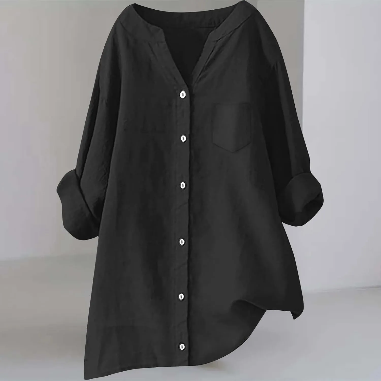 Plus Size Linen Tops Women Loose Fit Summer Casual Womens Pleated Shirts 3/4 Length Sleeve Tshirts Dressy Blouses