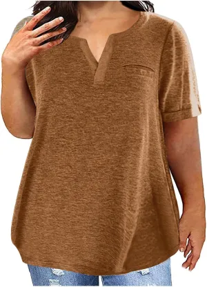 Plus Size Womens Tops Oversized Short Sleeve Workout Tees Casual V Neck Boho Beach Vacation Shirts Summer Cute Blouses