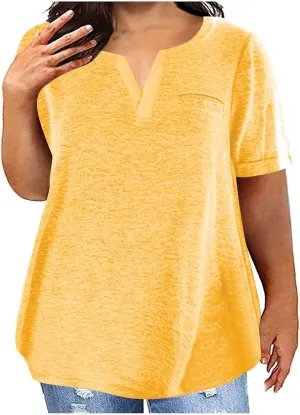 Plus Size Womens Tops Oversized Short Sleeve Workout Tees Casual V Neck Boho Beach Vacation Shirts Summer Cute Blouses