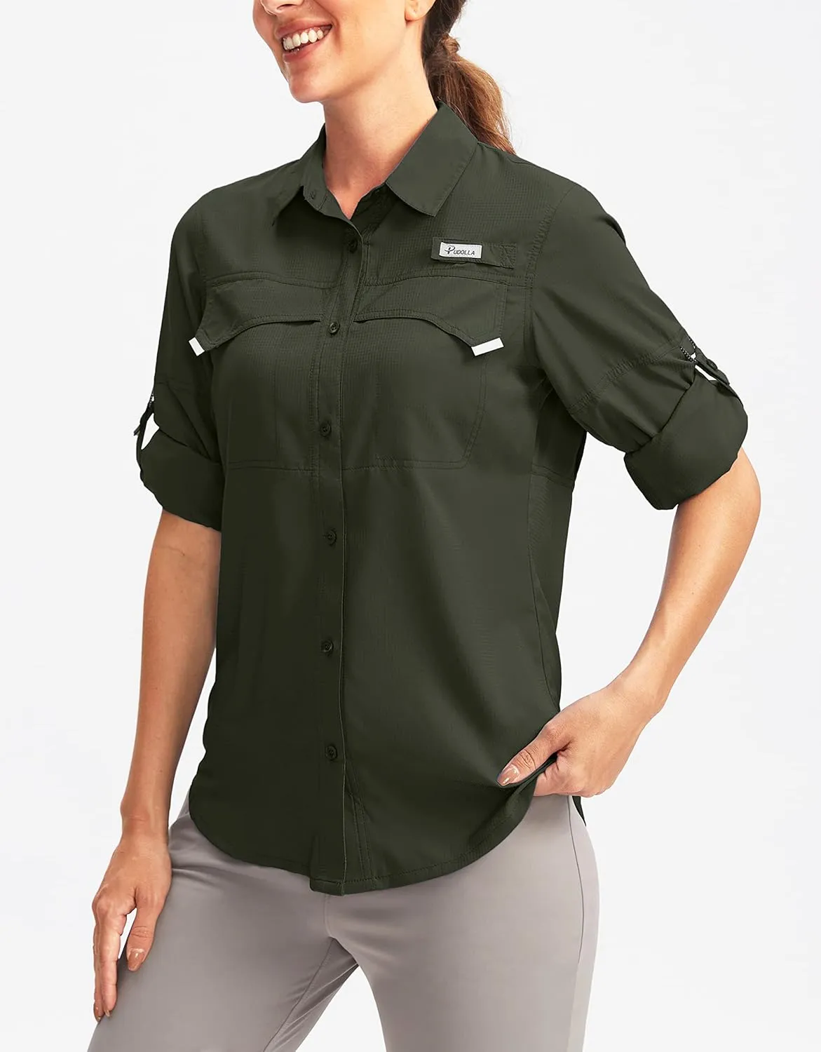 Pudolla Women's UPF 50  UV Sun Protection Shirts Long Sleeve Fishing Hiking Shirt Cool Lightweight Travel Safari Shirts
