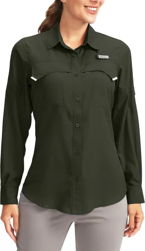 Pudolla Women's UPF 50  UV Sun Protection Shirts Long Sleeve Fishing Hiking Shirt Cool Lightweight Travel Safari Shirts