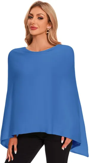 PULI Women Soft Knit Poncho Lightweight Travel Shawl Cape Versatile Ponchos Sweater