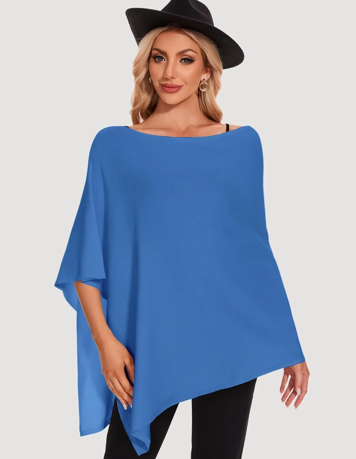 PULI Women Soft Knit Poncho Lightweight Travel Shawl Cape Versatile Ponchos Sweater
