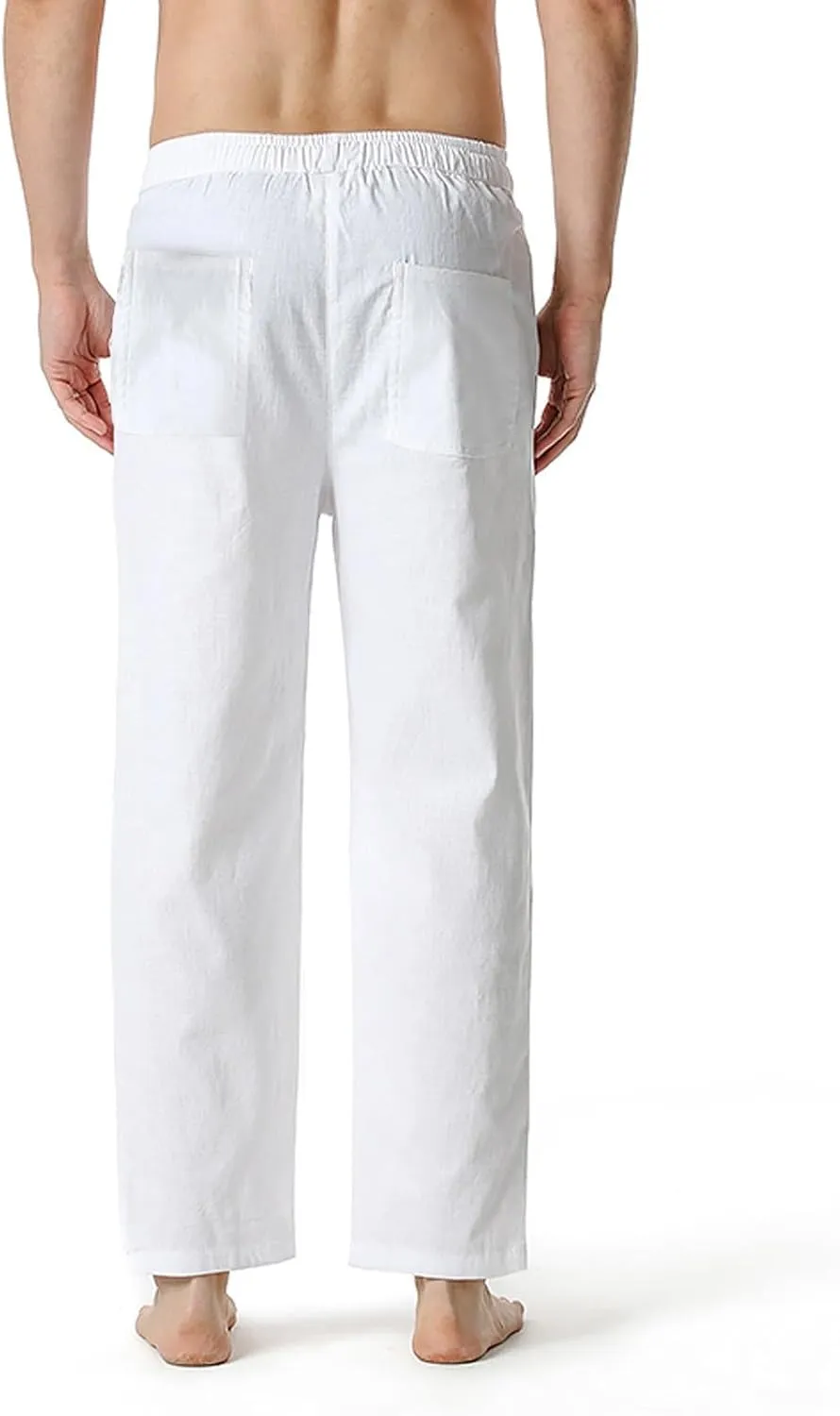 QWENTMTNTY Linen Pants Men Casual Loose Fit Elastic Waist Drawstring Pants Straight Leg Yoga Beach Lightweight Trousers