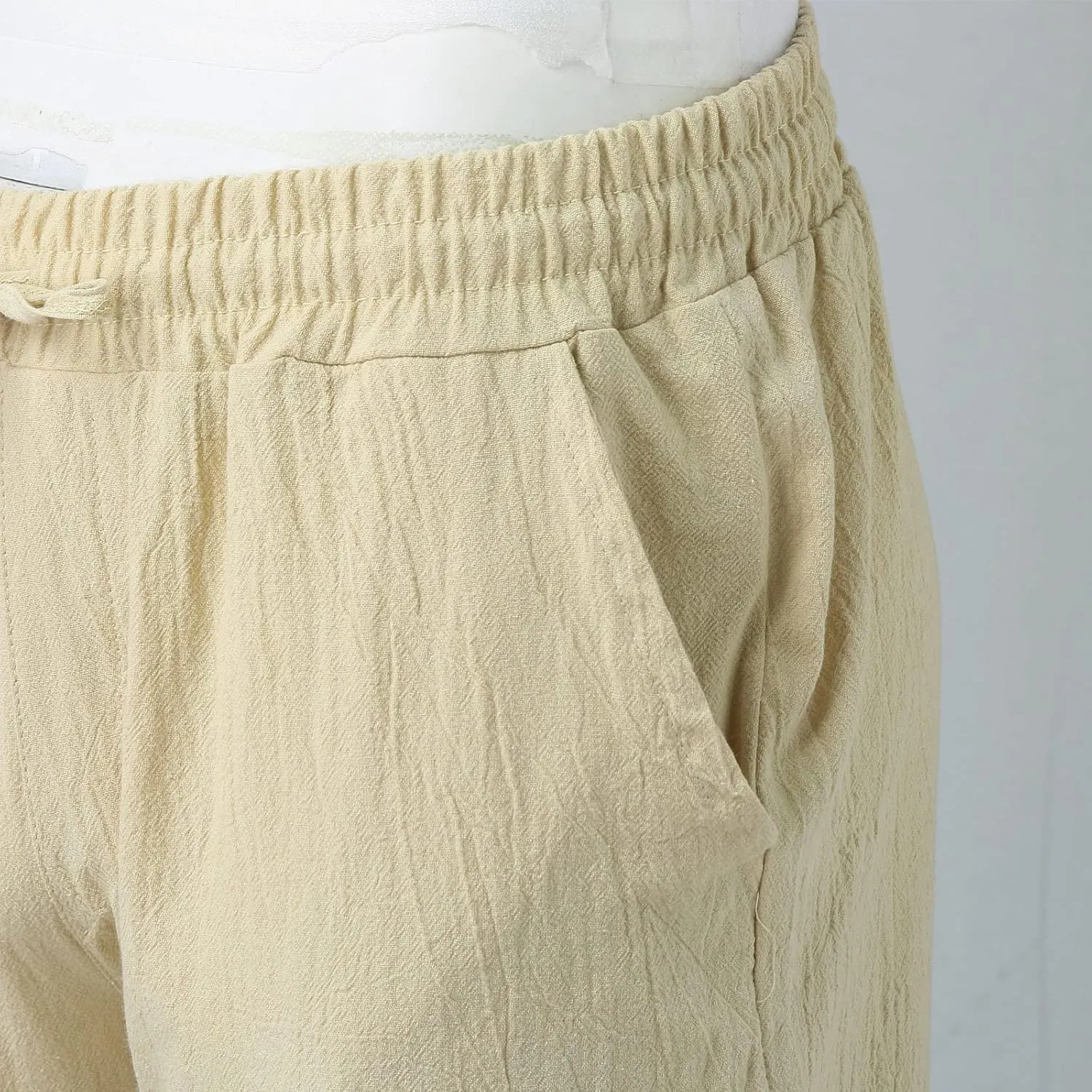 QWENTMTNTY Mens Casual Linen Pants Loose Fit Straight Leg Elastic Waist Trousers Lightweight Comfort Beach Yoga Summer Pants