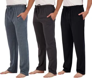 Real Essentials 3 Pack: Men's Pajama Pants - Knit Cotton Flannel Plaid Lounge Bottoms (Available In Big & Tall)