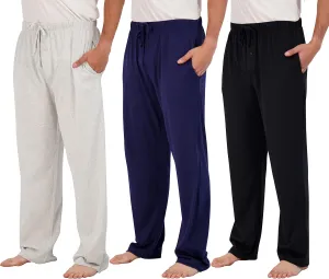 Real Essentials 3 Pack: Men's Pajama Pants - Knit Cotton Flannel Plaid Lounge Bottoms (Available In Big & Tall)