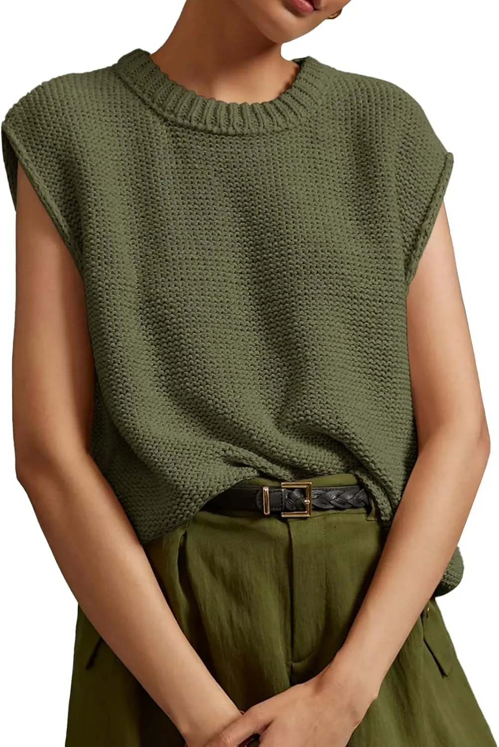 Saodimallsu Womens Sleeveless Crewneck Sweaters Ribbed Knit Tank Tops 2025 Trendy Sweater Vest