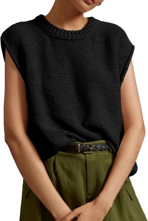 Saodimallsu Womens Sleeveless Crewneck Sweaters Ribbed Knit Tank Tops 2025 Trendy Sweater Vest