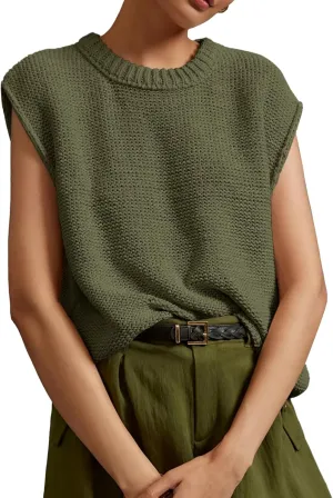 Saodimallsu Womens Sleeveless Crewneck Sweaters Ribbed Knit Tank Tops 2025 Trendy Sweater Vest