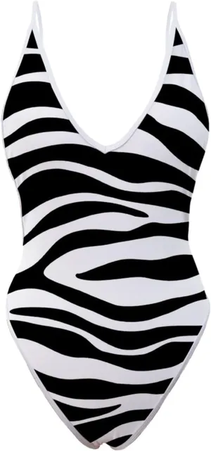 Sexy One Piece Swimsuits for Women Plunge Deep V Neck Backless Bathing Suits Print Halter Tummy Control Swimwear