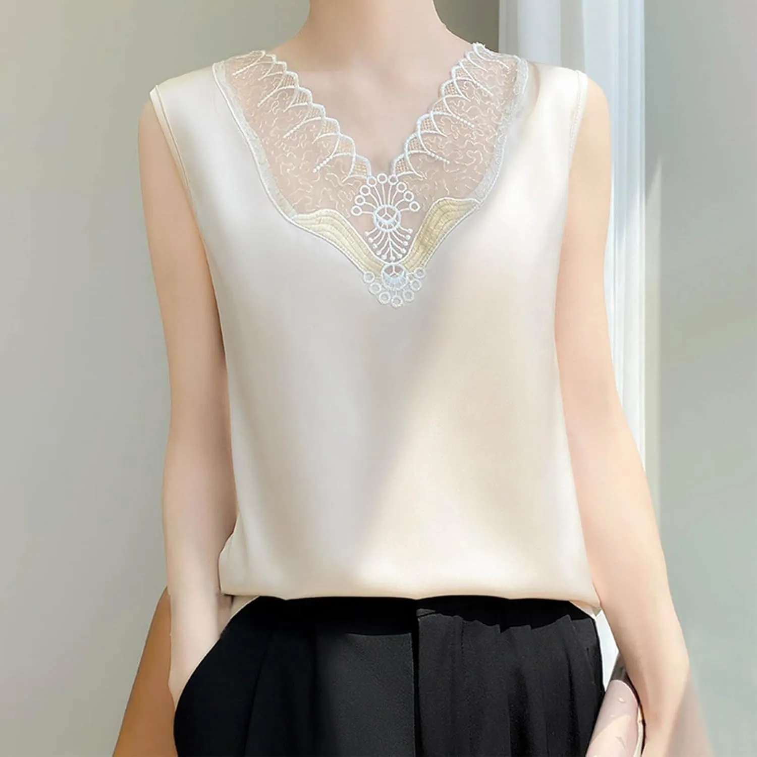 Sexy Summer Tank Top for Women Lace Trim Sleeveless Cami V Neck Casual Dressy Camisole Loungewear Sleepwear