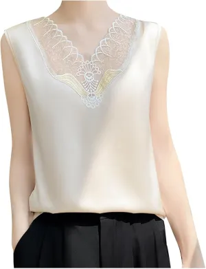 Sexy Summer Tank Top for Women Lace Trim Sleeveless Cami V Neck Casual Dressy Camisole Loungewear Sleepwear