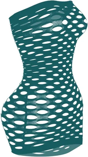 Sexy Womens Strapless Fishnet Lingerie Sleepwear Mini Dress Tube Chemise Bodysuit One Size