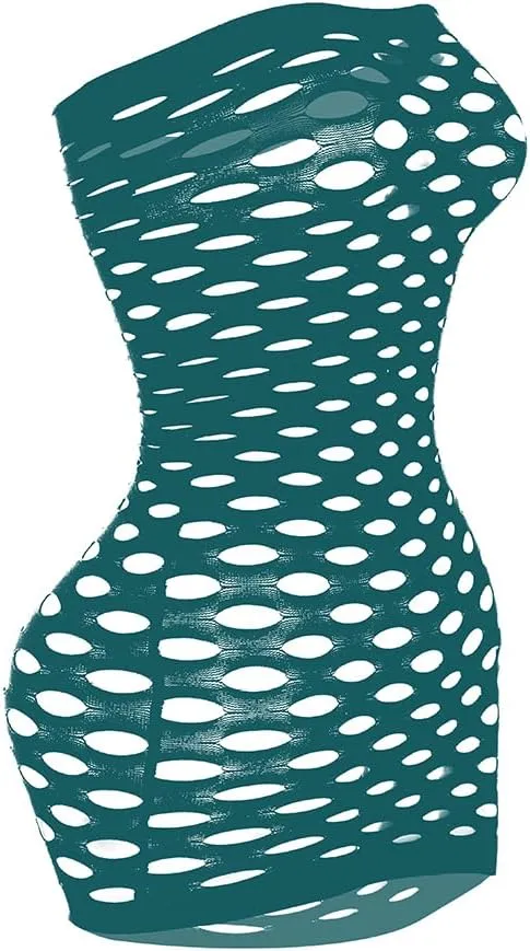 Sexy Womens Strapless Fishnet Lingerie Sleepwear Mini Dress Tube Chemise Bodysuit One Size