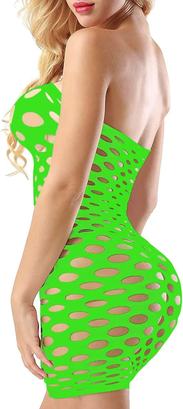 Sexy Womens Strapless Fishnet Lingerie Sleepwear Mini Dress Tube Chemise Bodysuit One Size