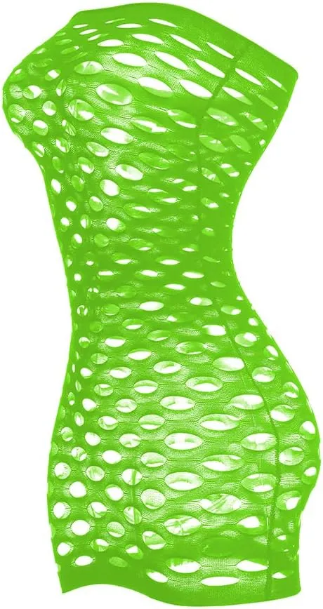 Sexy Womens Strapless Fishnet Lingerie Sleepwear Mini Dress Tube Chemise Bodysuit One Size