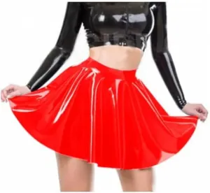 Shiny PVC Leather A-line Pleated Skirt Ladies High Waist Short Mini Skirt Dancing Party Wear Wet Look Clubwear