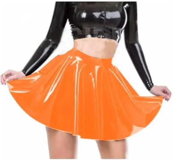 Shiny PVC Leather A-line Pleated Skirt Ladies High Waist Short Mini Skirt Dancing Party Wear Wet Look Clubwear