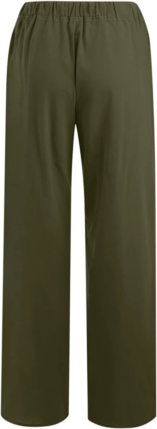 SHOPESSA Linen Wide Leg Pants Women Summer Palazzo Pants High Waisted Drawstring Lightweight Breathable Travel Casual Trouser
