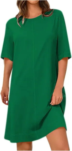 Short Sleeve T Shirt Dress for Women Loose Summer Tunic Dresses Solid Crew Neck Shift Dresses 2025 Fashion Clothes