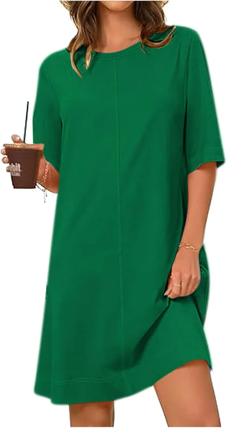 Short Sleeve T Shirt Dress for Women Loose Summer Tunic Dresses Solid Crew Neck Shift Dresses 2025 Fashion Clothes