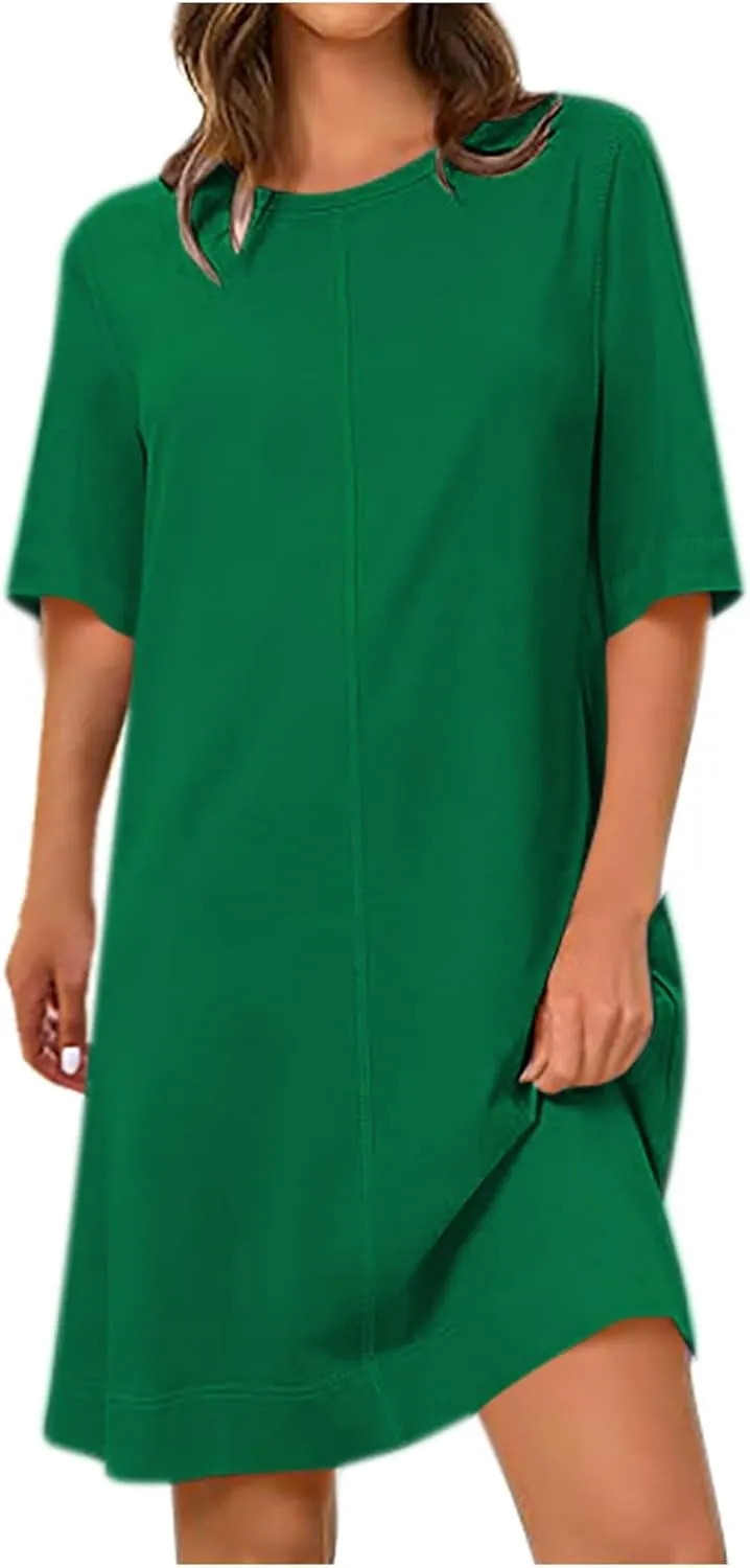 Short Sleeve T Shirt Dress for Women Loose Summer Tunic Dresses Solid Crew Neck Shift Dresses 2025 Fashion Clothes