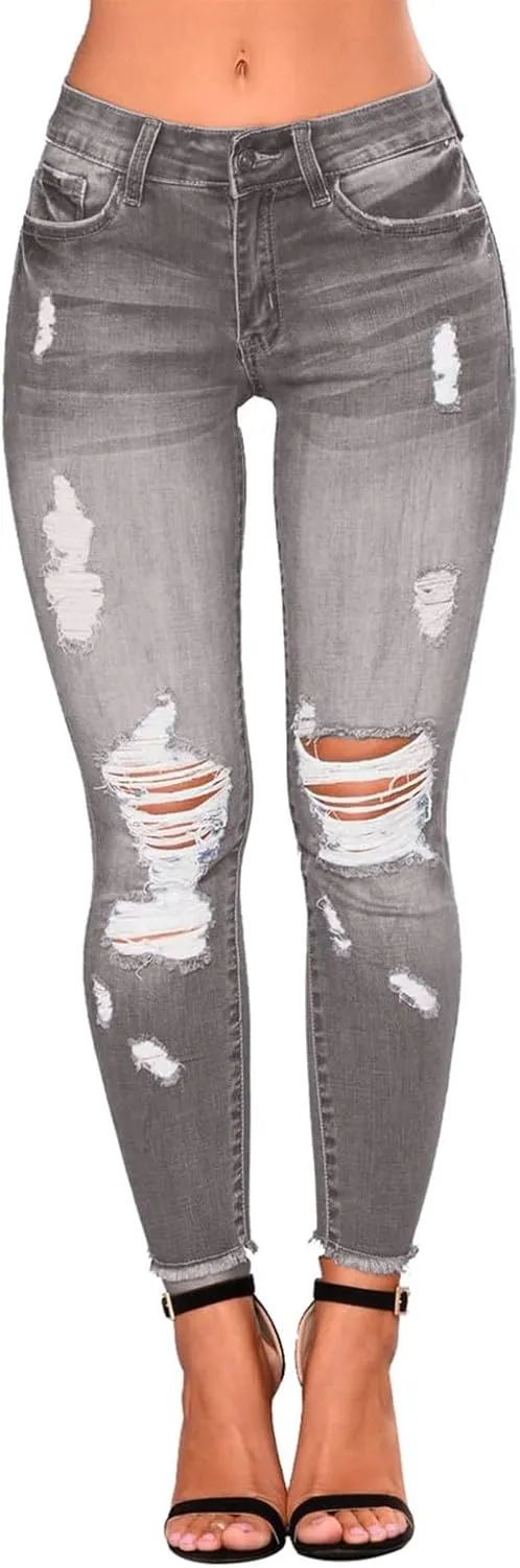 Skinny Jeans for Women Trendy Ripped High Waisted Jeans Skinny Stretchy Jeans Distressed Jeans with Pockets